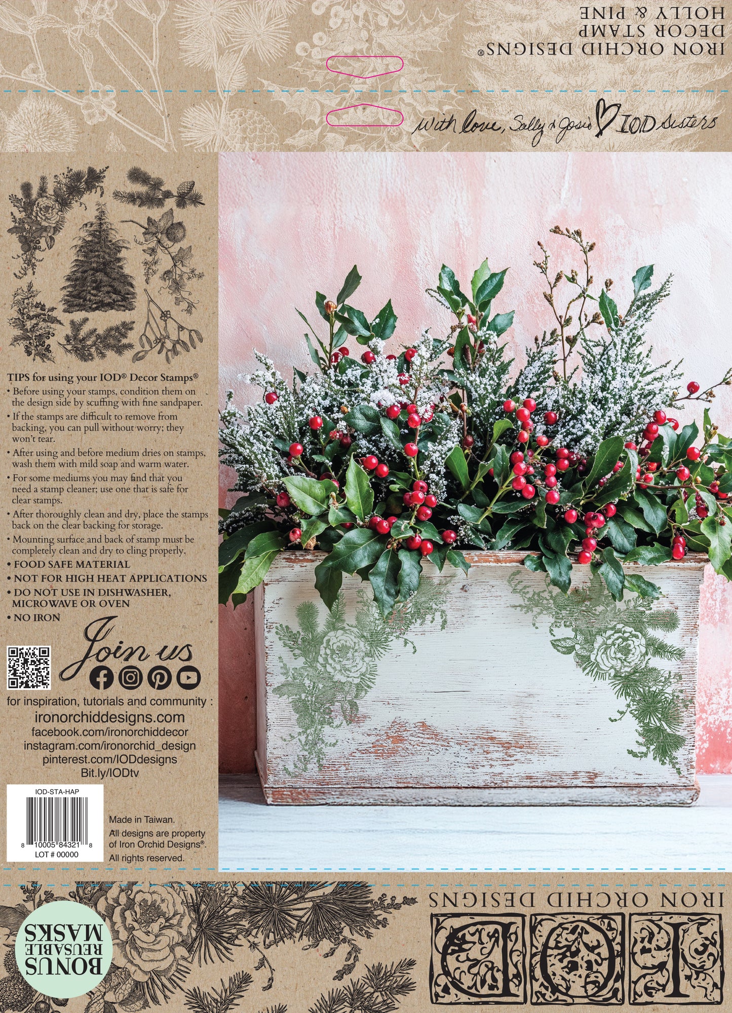 PRE-ORDER -IOD Holly and Pine 12×12 DECOR STAMP