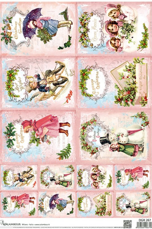Pink Christmas Rice Paper A3