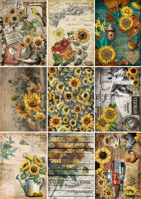 Sunflower Journaling Cards Rice Paper A4