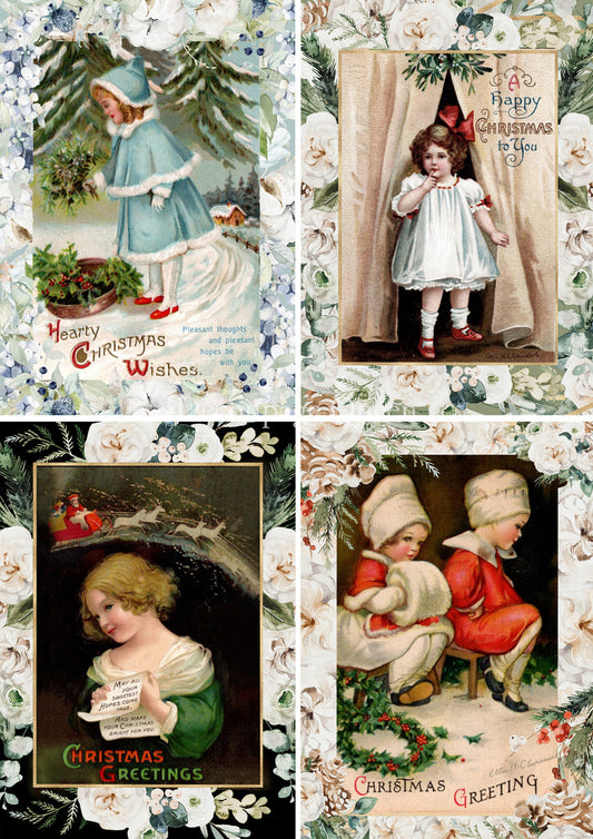 Vintage Christmas Girls Rice Paper A3