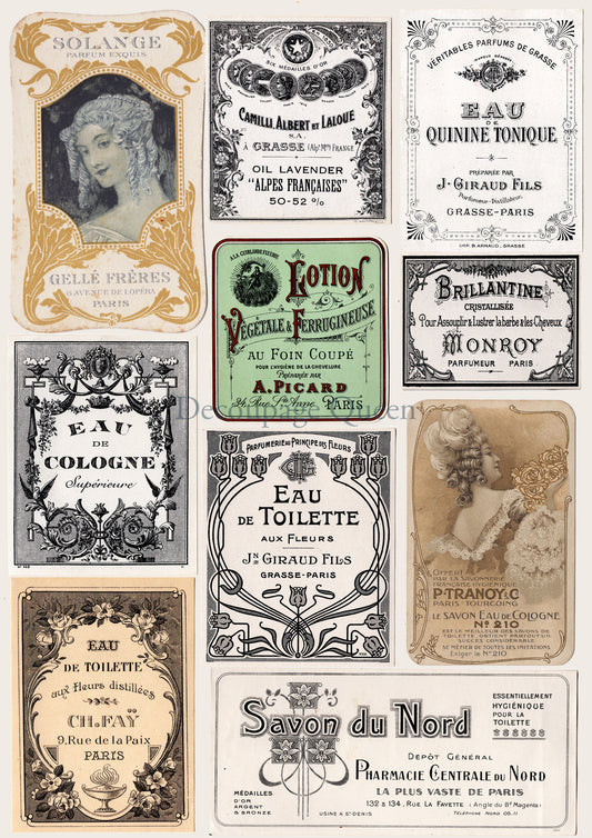 Perfume Labels A4 Rice Paper Decoupage Queen