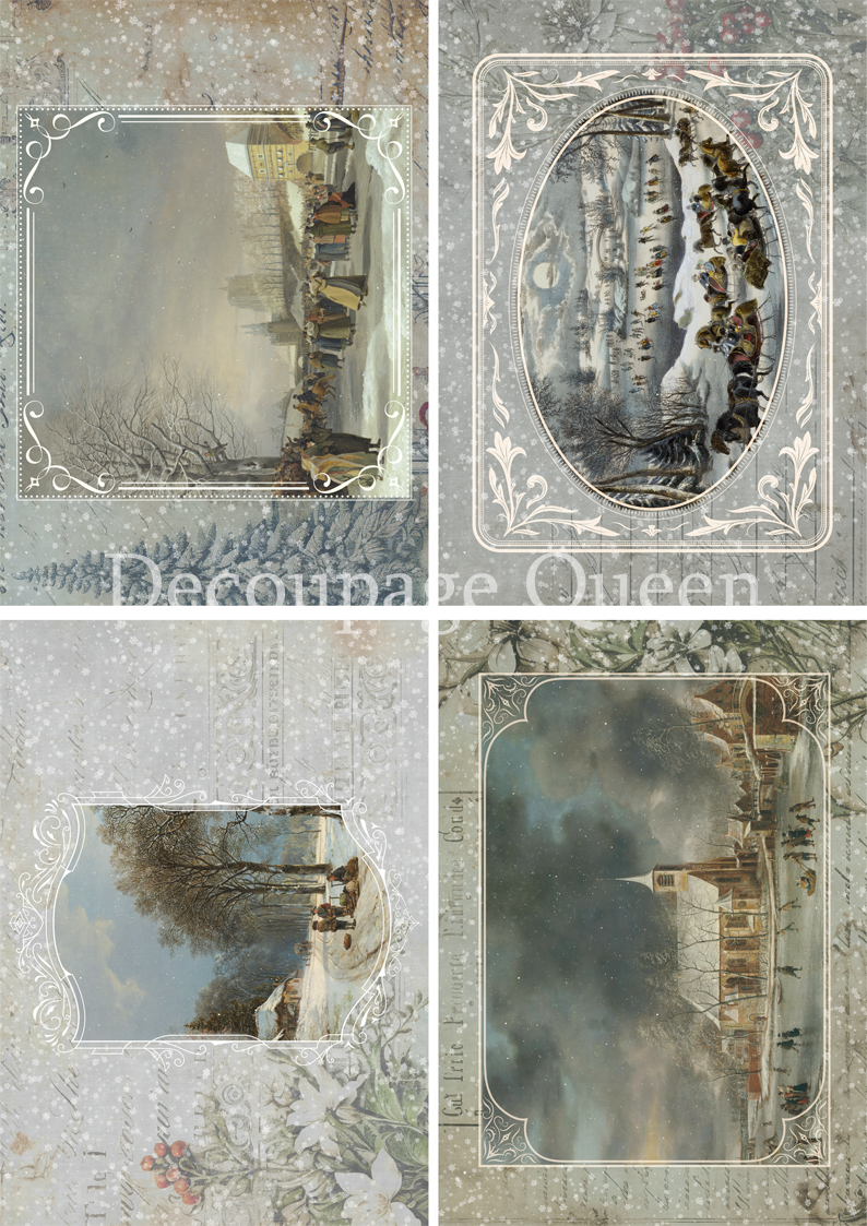 Dainty and the Queen - Winter Postcards 4 Pack A3 Rice Paper Decoupage Queen