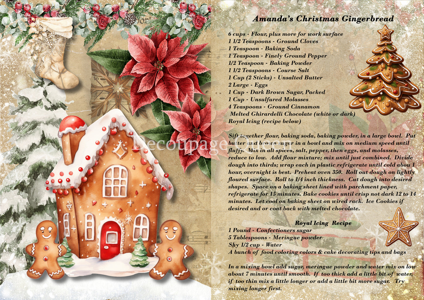 Amanda's Gingerbread Recipe A4 Rice Paper Decoupage Queen