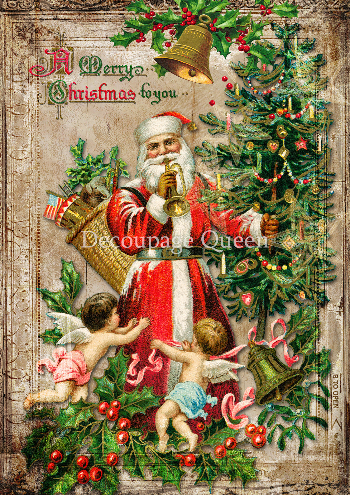 Merry Christmas To You A4 Rice Paper Decoupage Queen