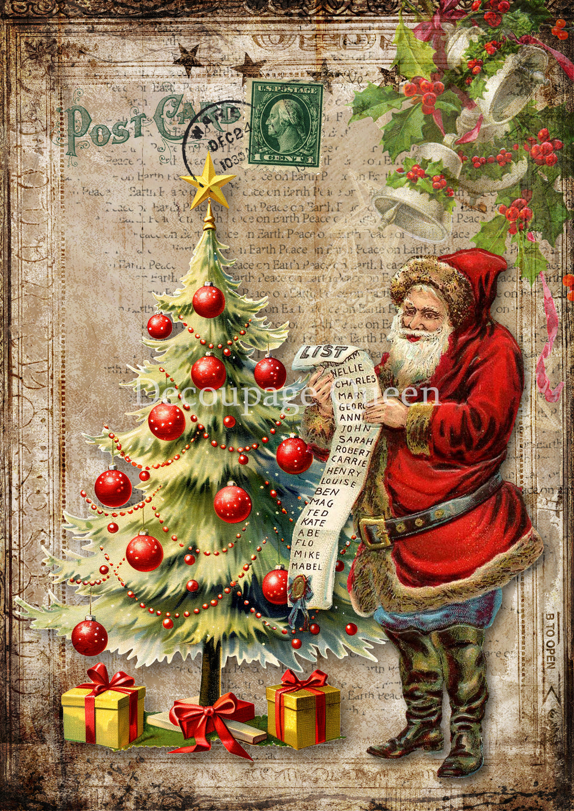 Santa's List A4 Rice Paper Decoupage Queen