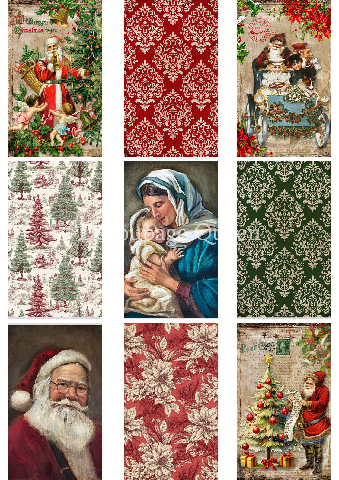 Christmas 9 Pack A4 Rice Paper Decoupage Queen