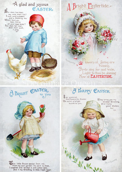 Vintage  Eastertide Four Pack A3 Decoupage Queen -