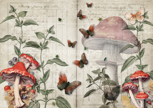 Mushroom Fantasy A4 Rice Paper Decoupage Queen