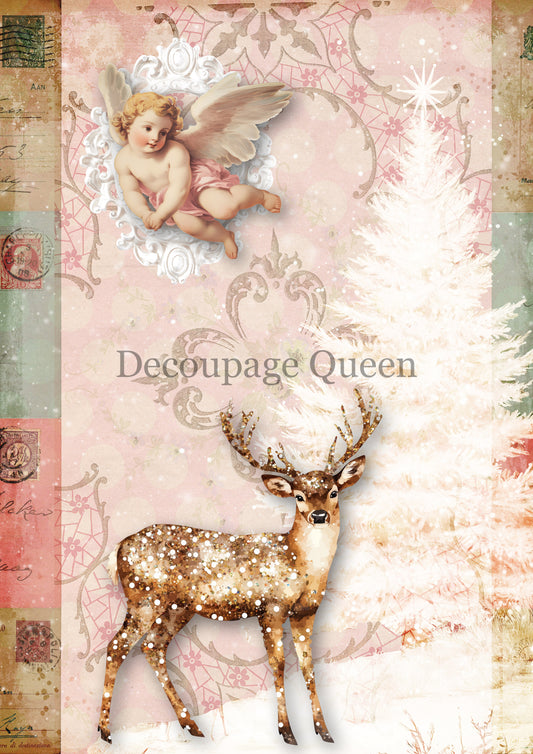 Pink Deer A4 Rice Paper Decoupage Queen