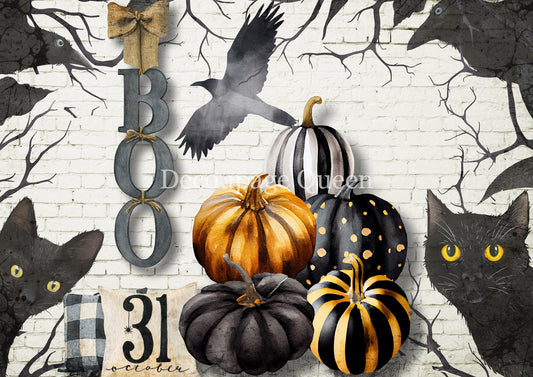 Black and White Pumpkin Rice Paper A3