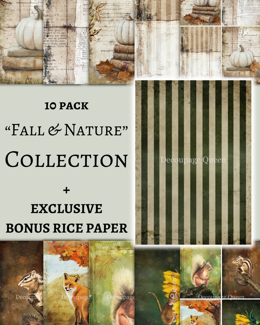 Fall 2025 & Nature 10 Pack  w/ Bonus Paper ~ A3 Rice Paper Decoupage Queen