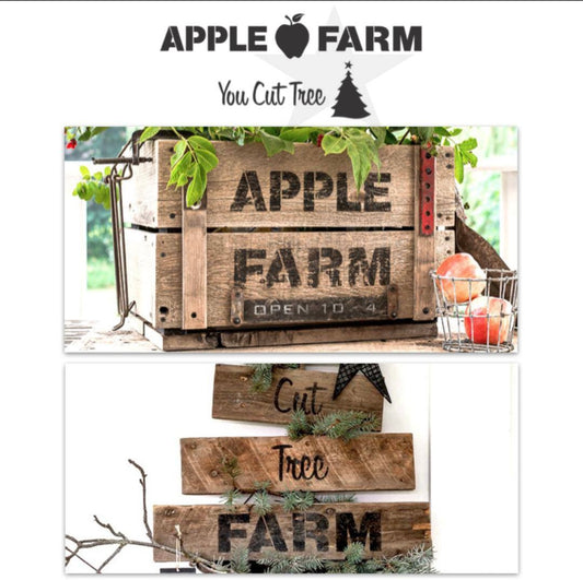 2 piece stencil you cut tree farm & Apple farm - Funky Junks Old Sign Stencils