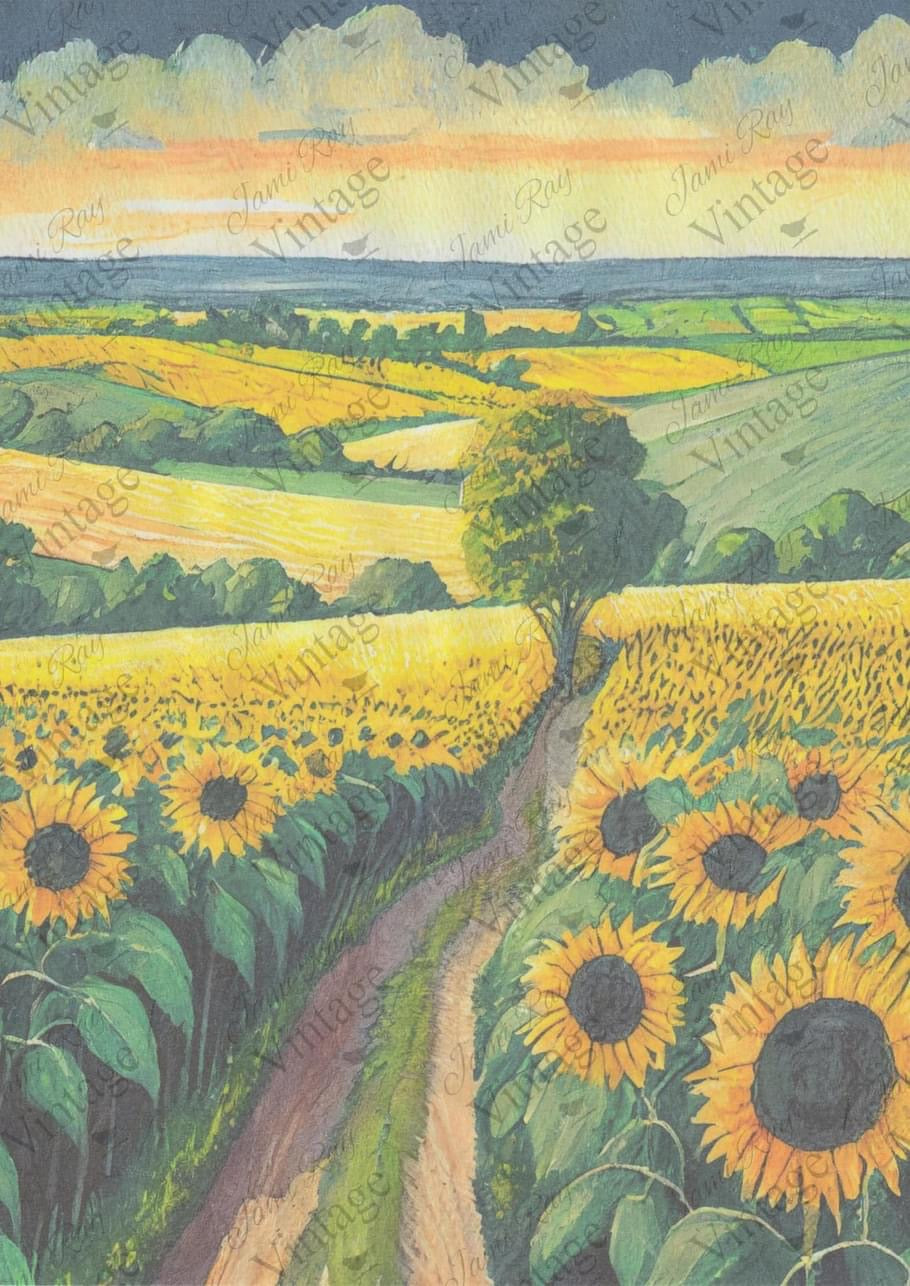Sunflower Fields A4 JRV Rice Paper