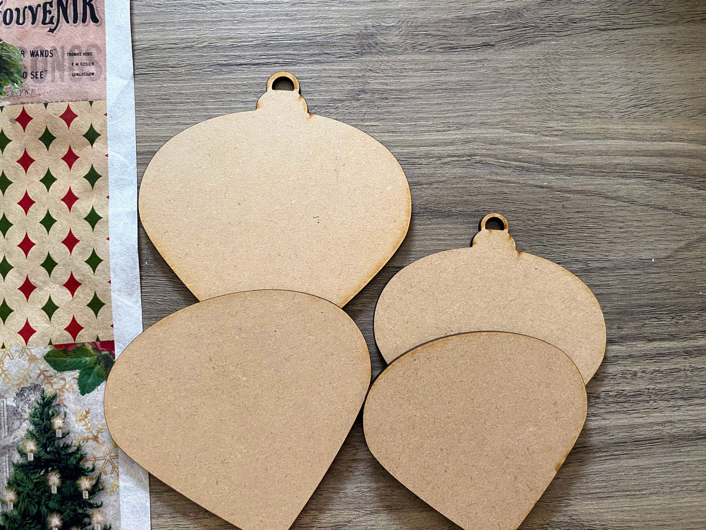 Bauble Ornament Set – 2-Piece Layered MDF Shapes for Holiday Crafts