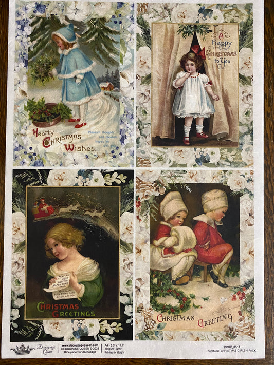 Vintage Christmas Girls 4 Pack A4 Rice Paper Decoupage Queen