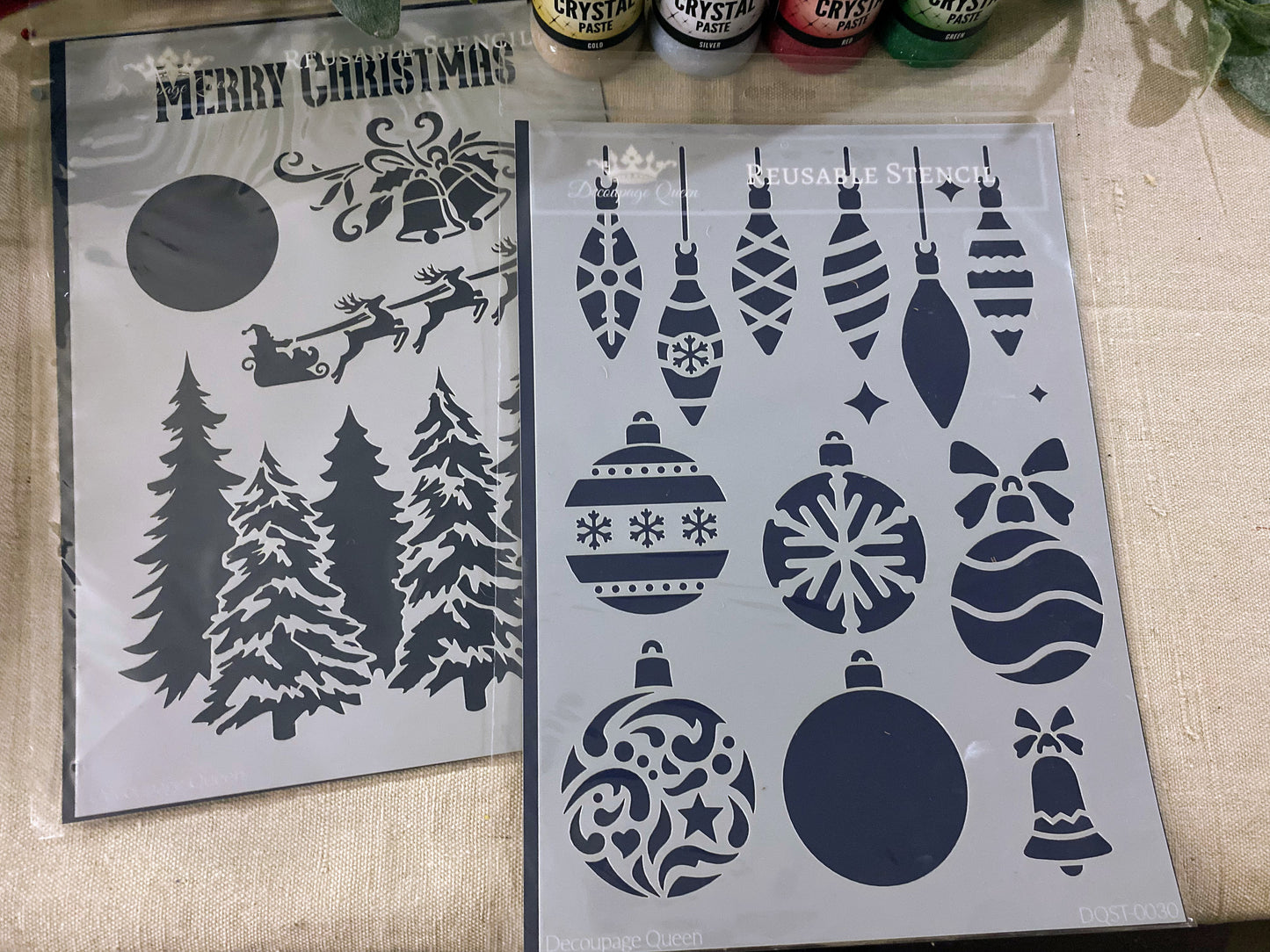 🎄 Limited Edition Bundle - 2  Christmas Stencils & Crystal Paste Bundle Decoupage Queen + Pentar