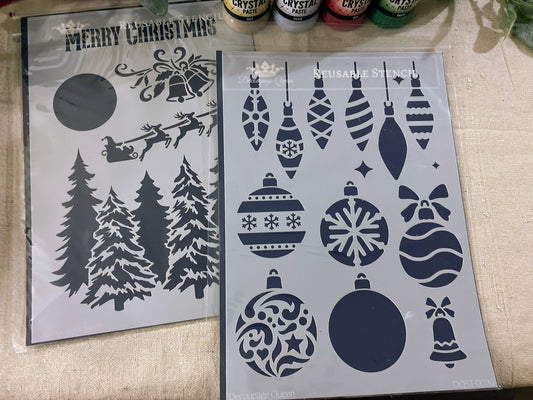 🎄 Limited Edition Bundle - 2  Christmas Stencils & Crystal Paste Bundle Decoupage Queen + Pentar
