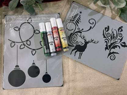 🎄 Limited Edition Bundle - 2  Christmas Stencils & Crystal Pen Bundle Vintage Retail Therapy By Mara + Pentart