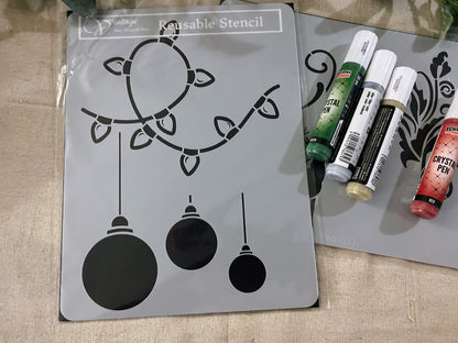 🎄 Limited Edition Bundle - 2  Christmas Stencils & Crystal Pen Bundle Vintage Retail Therapy By Mara + Pentart