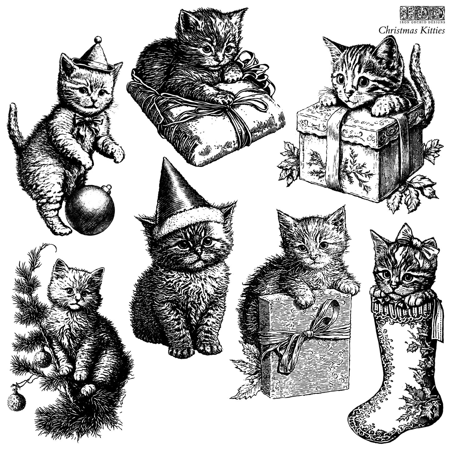 Christmas Kitties IOD 12 x 12 Decor Stamp