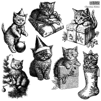 Christmas Kitties IOD 12 x 12 Decor Stamp