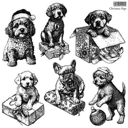 Christmas Pups IOD 12 x 12 Decor Stamp