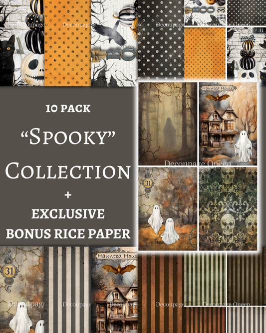 Fall 2025 Spooky 10 Pack  w/ Bonus Paper ~ A3  Rice Paper Decoupage Queen