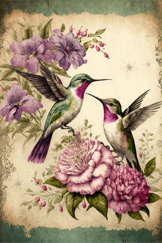 Spring Hummingbirds Rice Paper, A4 - Reba Rose Creations