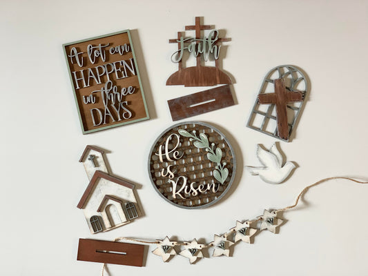 DIY He Is Risen tier tray cut outs - unfinished