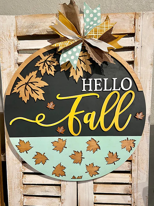 Hello Fall with Maple leaf 22" unfinished Door hanger