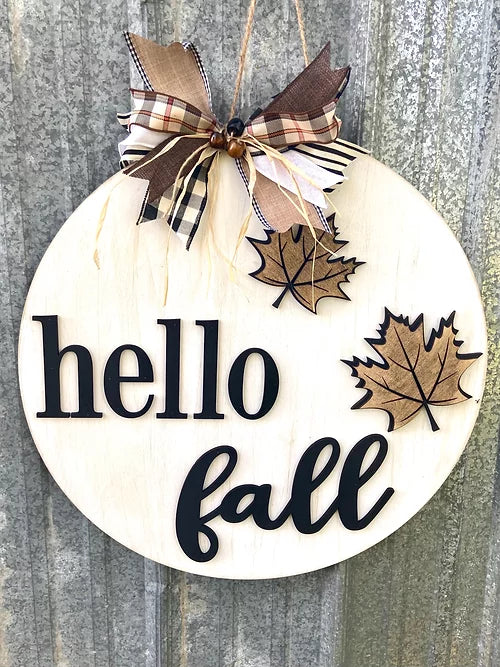 22'' Hello Fall with leaves Unfinished Door hanger
