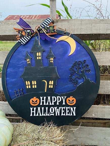 22'' Unfinished Door hanger Happy Halloween House & Moon