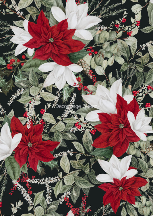 Christmas Floral Black Rice Paper
