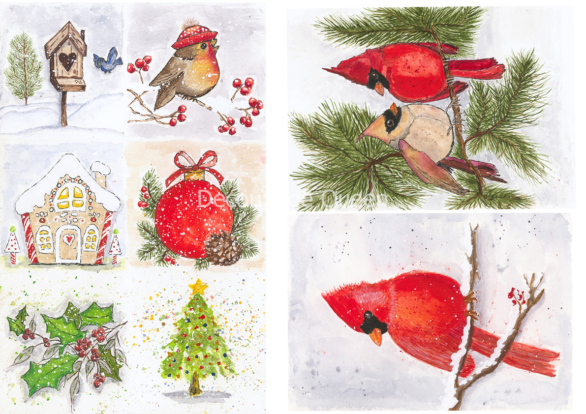 Victoria's Christmas Birds Rice Paper A3