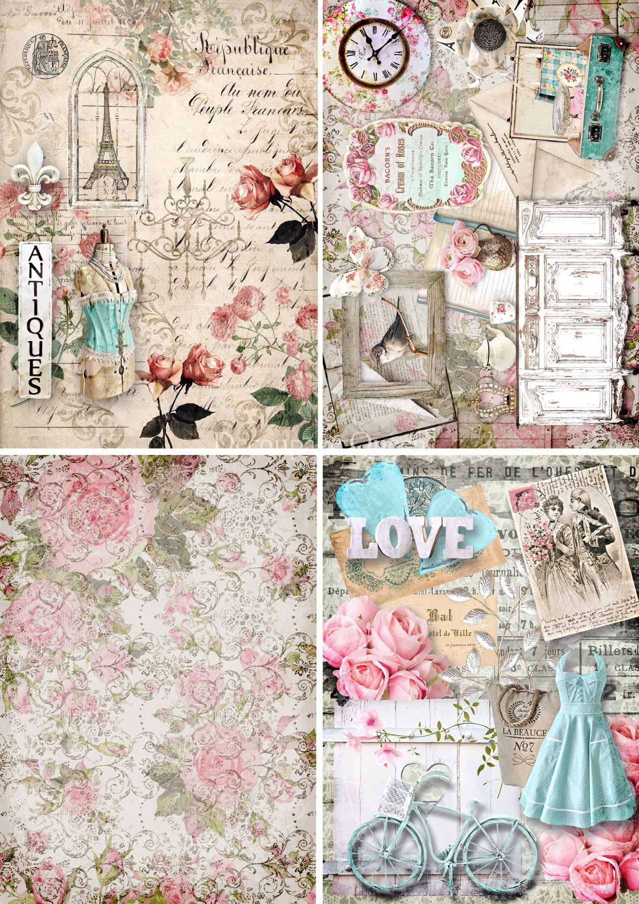 Shabby 4 pack A4 Rice Paper Decoupage Queen