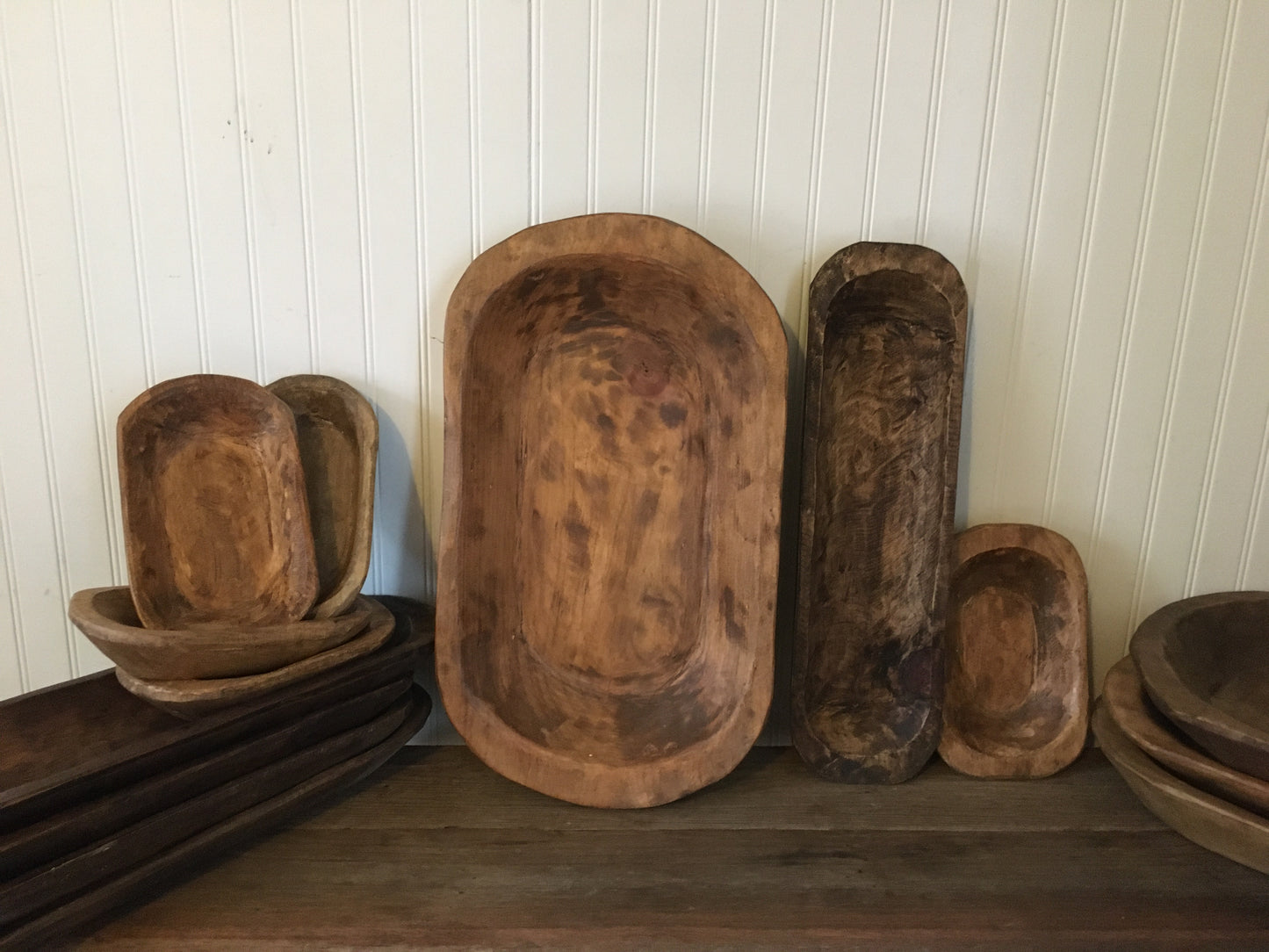 Skinny wooden Bowl ~ 20" long - Vintage Farm house style