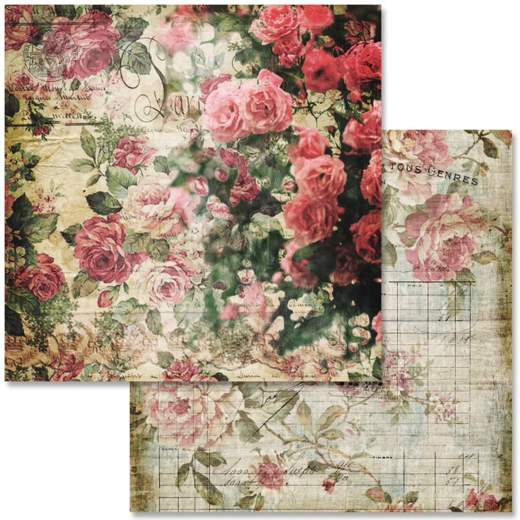 Scrapbook paper - vintage rose No.3 / multi use paper / 10 sheets