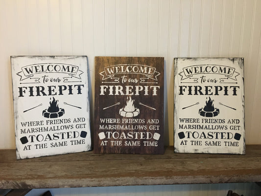 Rustic, Wood Welcome to our Firepit Camp Sign
