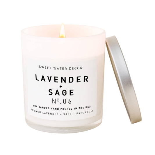 Lavender and Sage Soy Candle | White Jar Candle