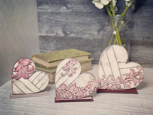 Set of 3 Shiplap Heart shelf decor - unfinished DIY
