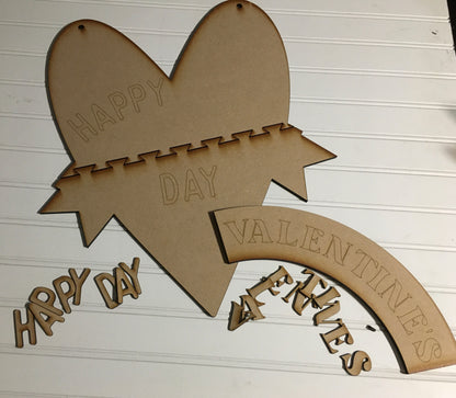 Large Happy Valentine Day heart door hanger- unfinished DIY