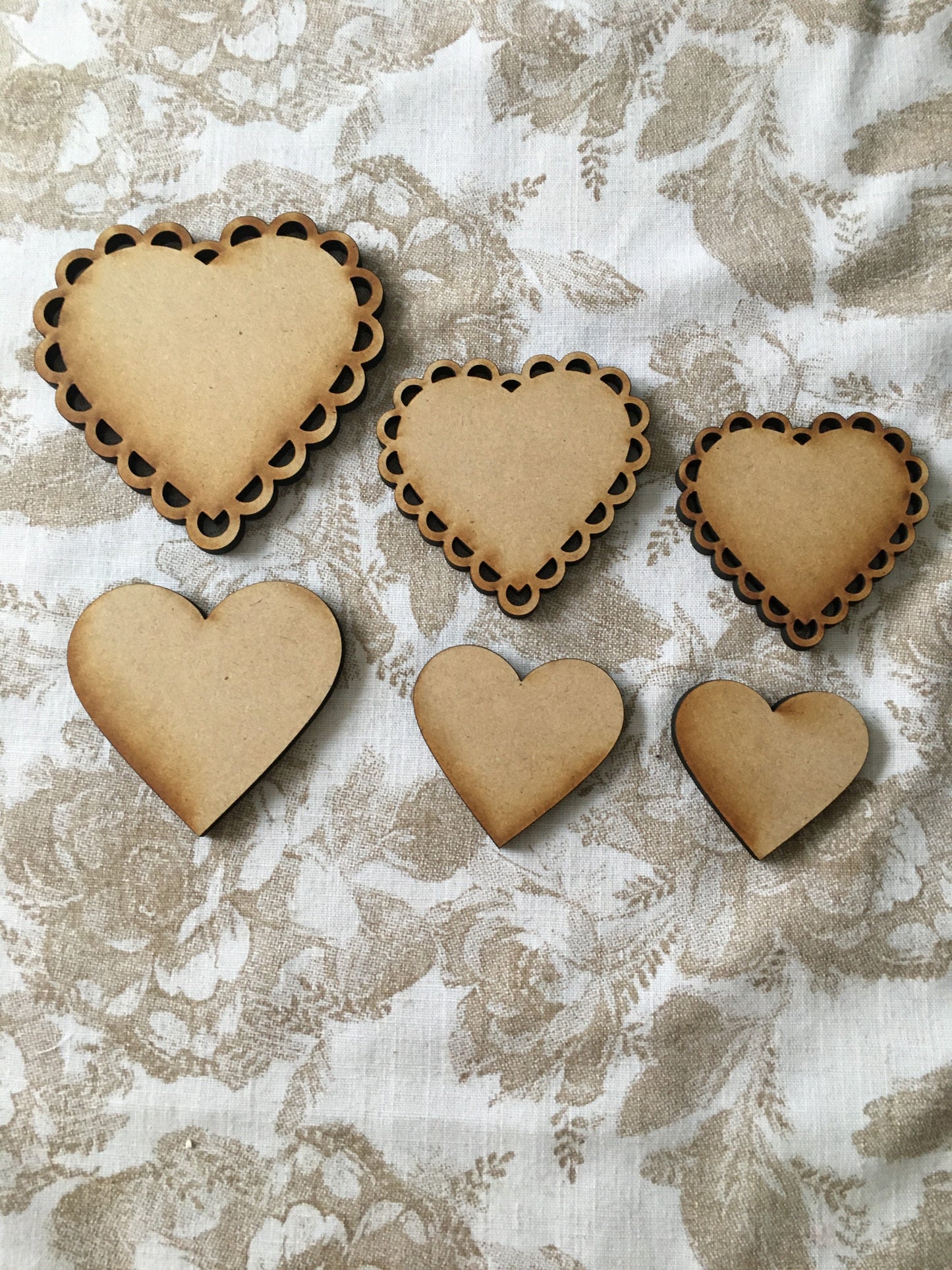 Heart cut outs Set of 6 - unfinished