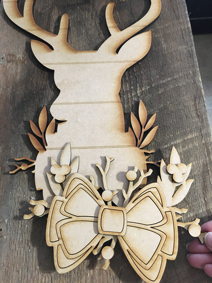 Christmas Deer Head with Floral swag - unfinished
