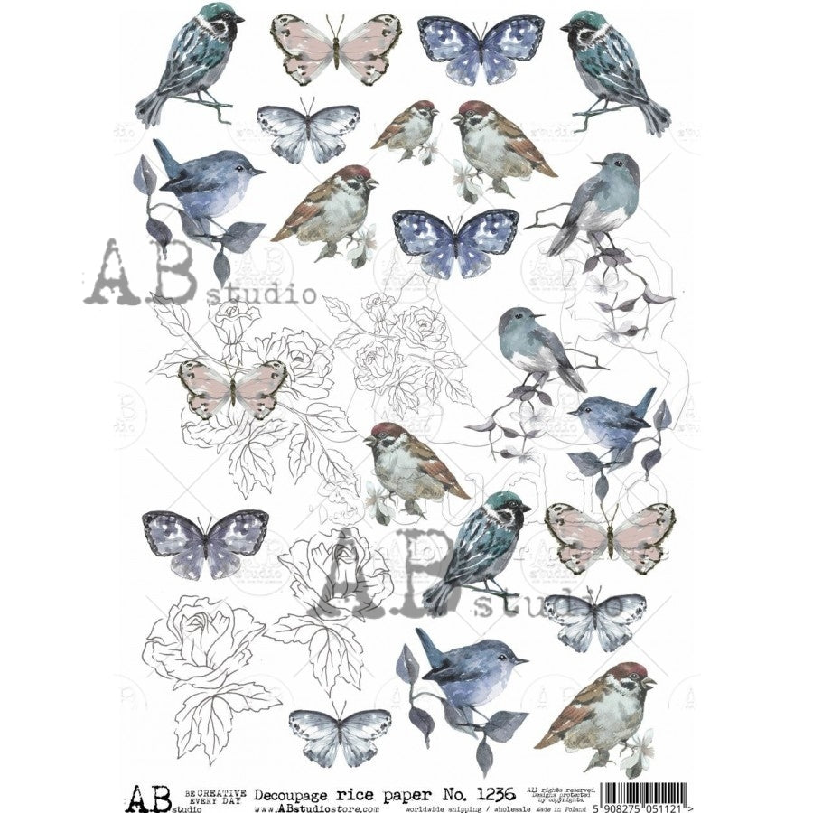 Birds & Butterfly Spring - 9  A4 Rice Paper